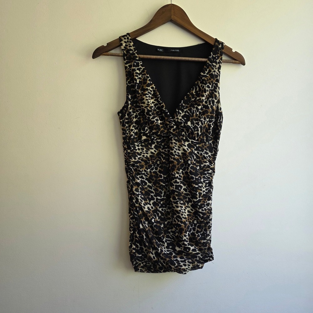 Maurices‎ Y2K Leopard Babydoll Ruched Mesh Tank Mob Wife Vamp Dark Coquette Med
